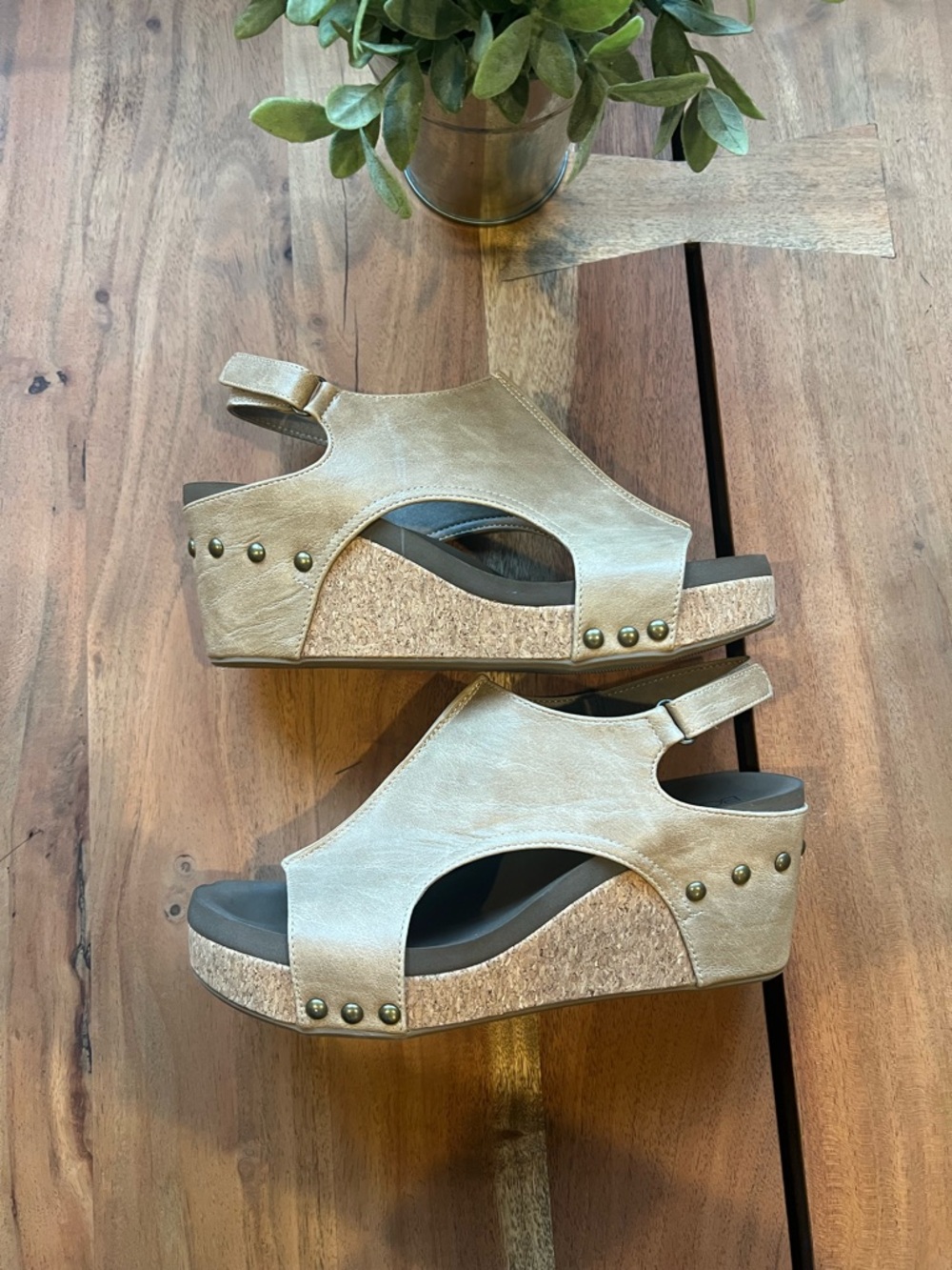 Corkys Wedge Sandals in Light Beige with Cork Platform